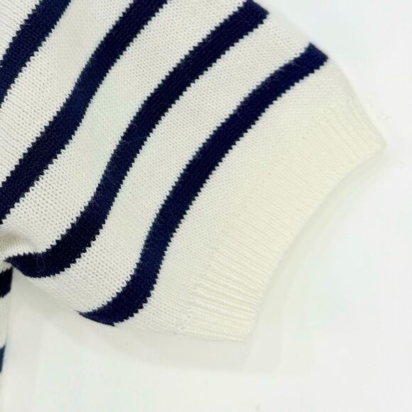 Alfred Dunner White Blue Stripe Anchor Embroidered Neck Retro Fisherman Sweater - Picture 8 of 14
